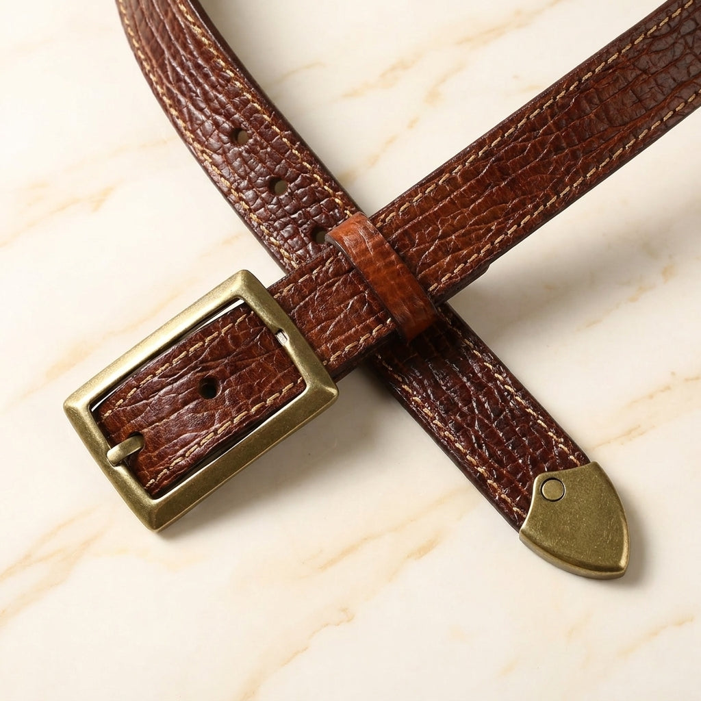 Ferraro – Grained Leather Belt with Brass Tip