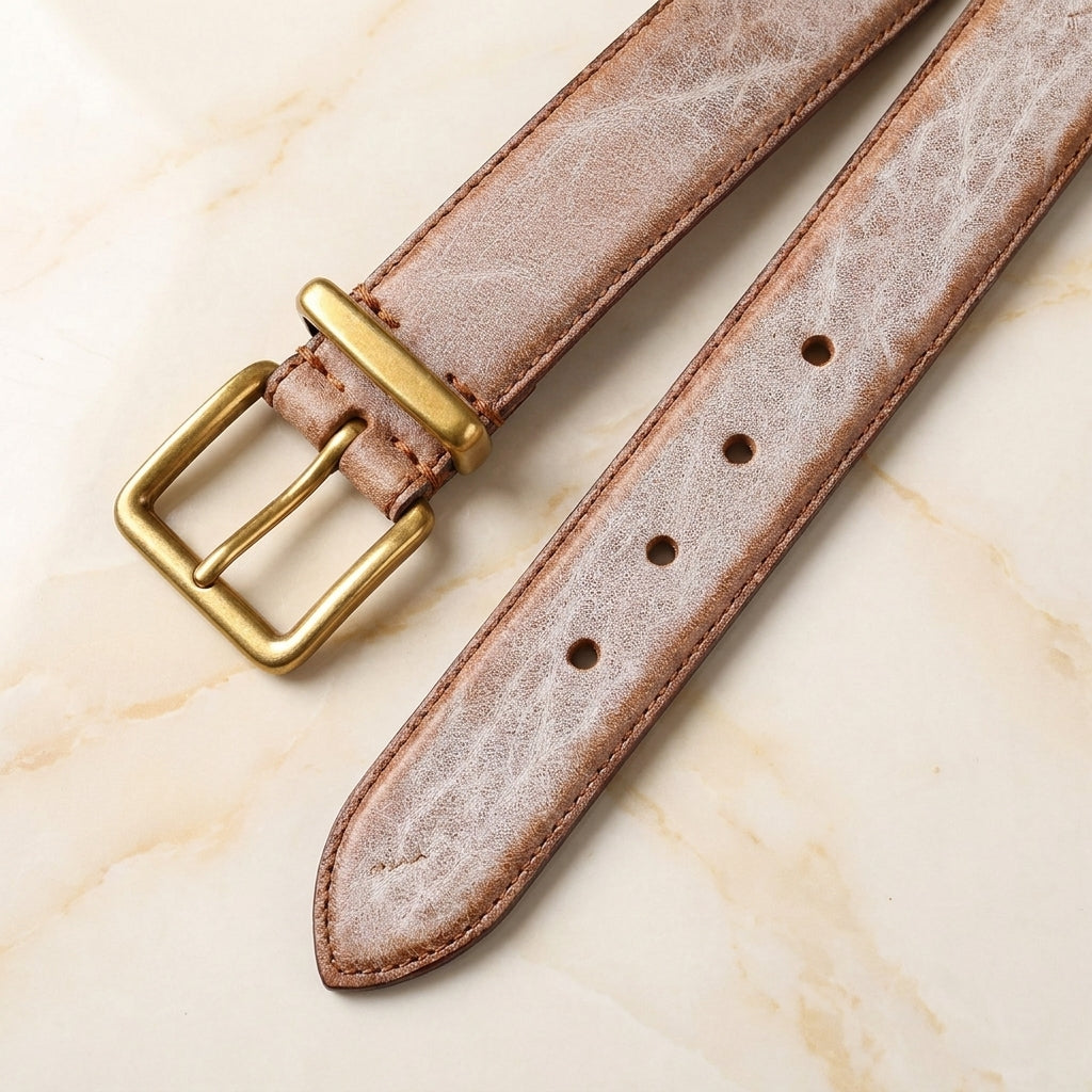 Cenero – Distressed Brass Buckle Leather Belt
